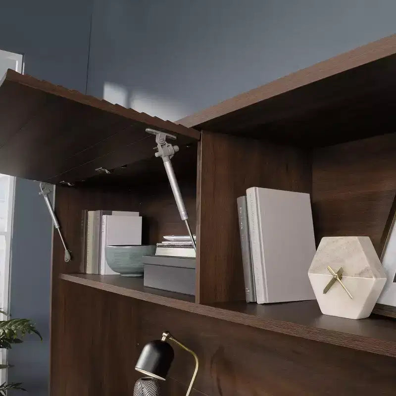Englewood Hutch Spiced Mahogany - Sauder: Modern Office Hutch Top, MDF Construction, Assembly Required