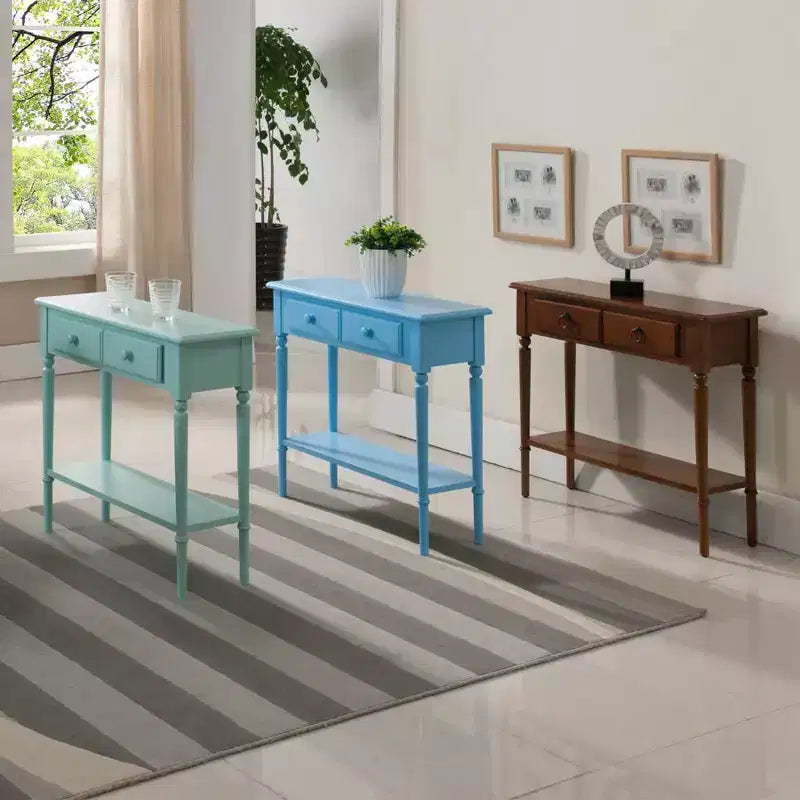 Leick Home Console Table Pecan: Rubberwood Entryway Table with Drawers, Shelf, CARB Certified