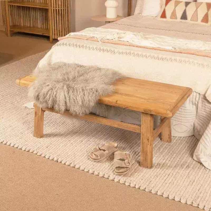 Storied Home Elm Wood Coffee Table Natural: 16.75" High, 45.25" Deep, No Assembly, Elm Frame & Top