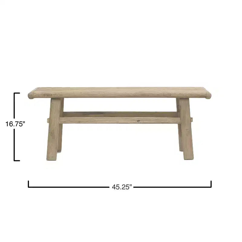 Storied Home Elm Wood Coffee Table Natural: 16.75" High, 45.25" Deep, No Assembly, Elm Frame & Top