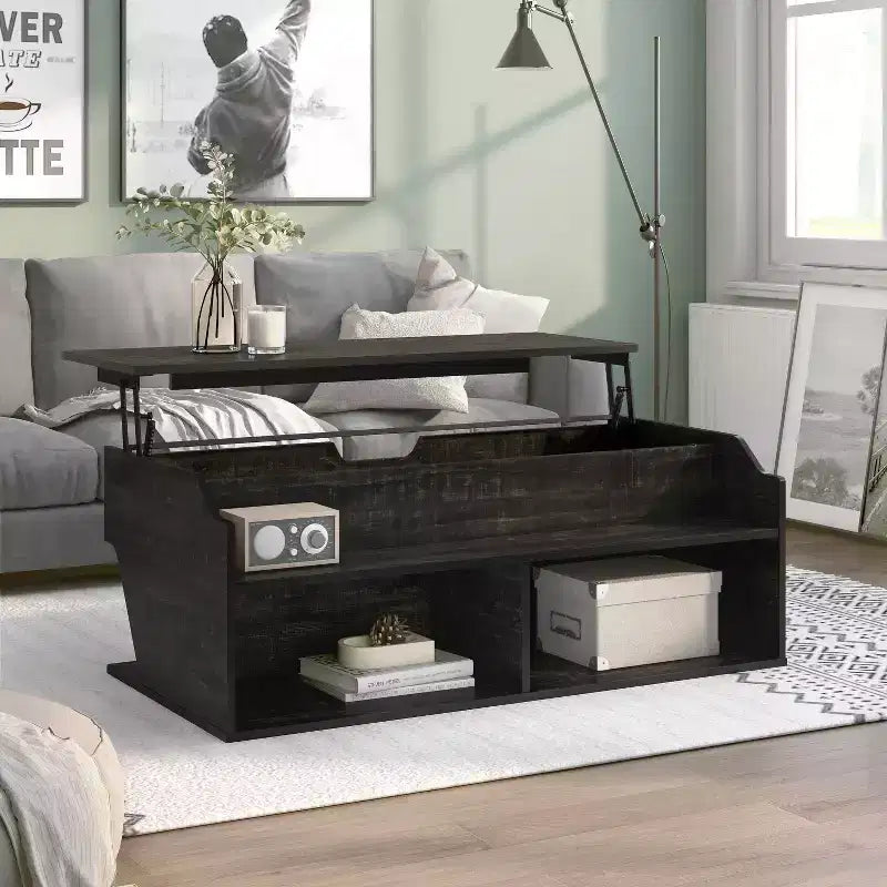 44" Hawkpoint Transitional Lift Top Coffee Table Reclaimed Black Oak - miBasics
