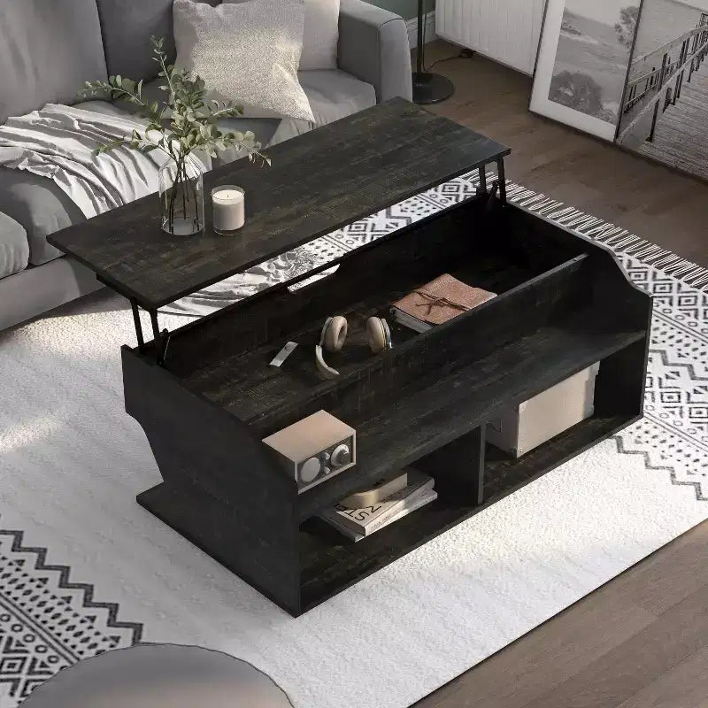 44" Hawkpoint Transitional Lift Top Coffee Table Reclaimed Black Oak - miBasics