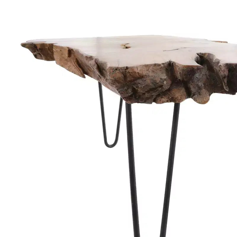 Olivia & May Teak Wood Handmade Live Edge Coffee Table with Black Metal Hairpin Legs Brown