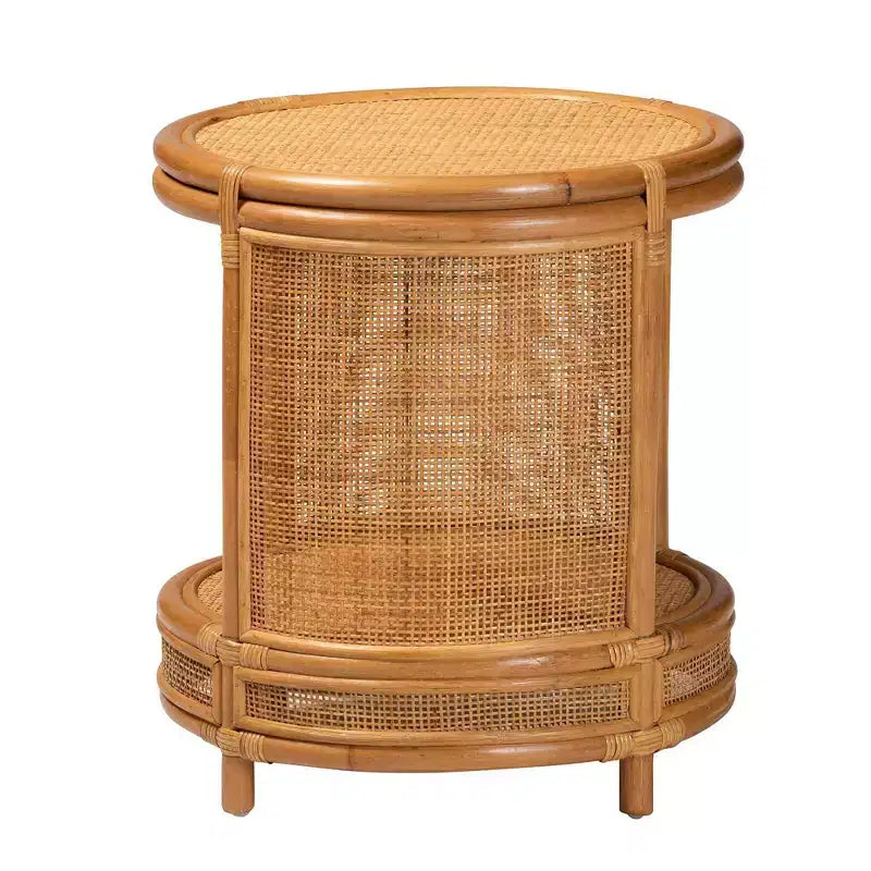 bali & pari Louis Rattan End Table Light Honey: No Assembly, Round Wicker Side