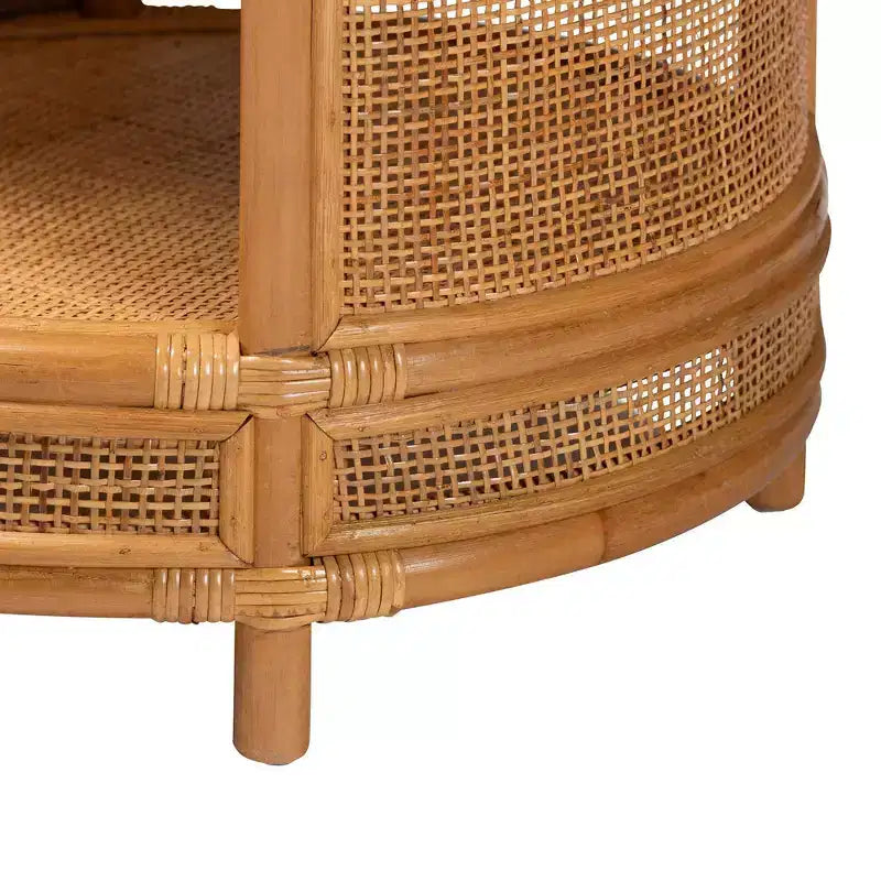 bali & pari Louis Rattan End Table Light Honey: No Assembly, Round Wicker Side