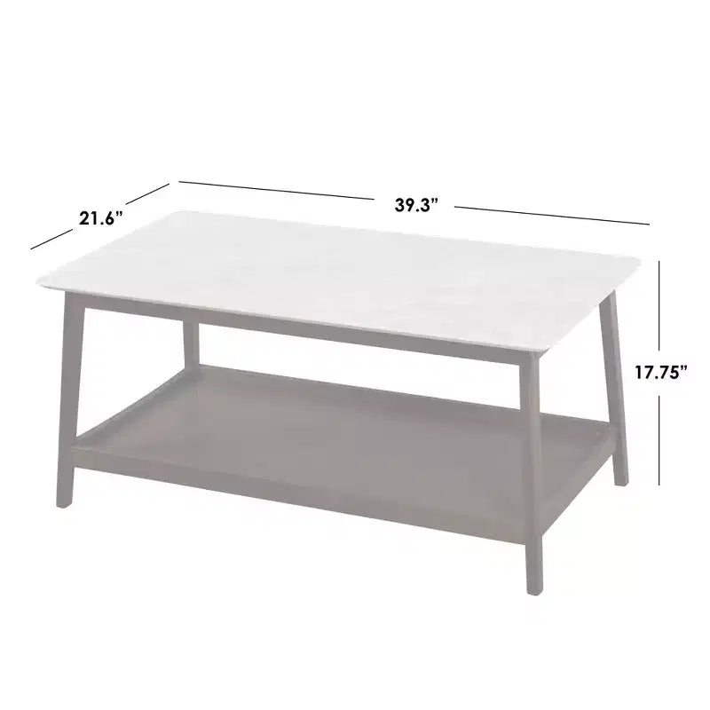 Buylateral Jhovies Coffee Table - Walnut: Faux Marble Top, Solid Wood Frame, Lower Storage Shelf