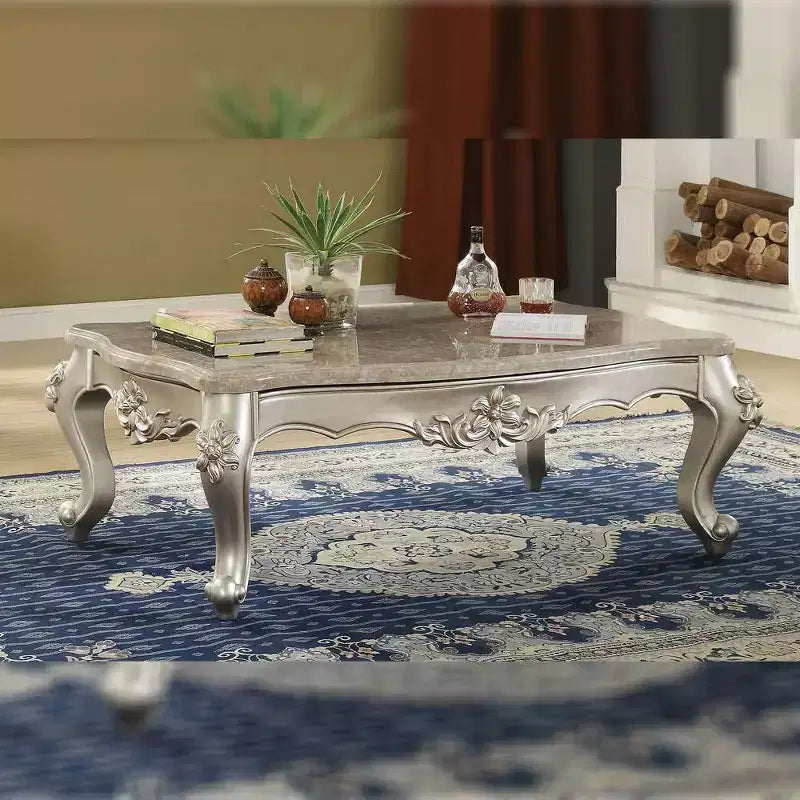 57" Bently Coffee Table Marble Top and Champagne - Acme Furniture