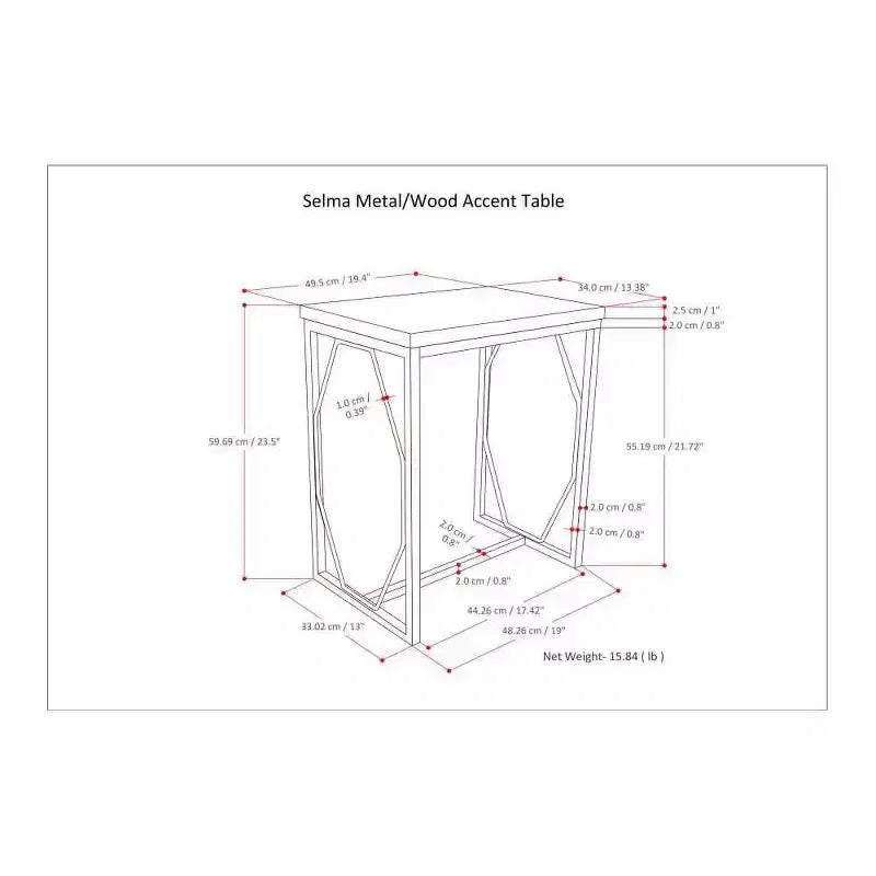 WyndenHall Ebsen Metal and Wood Accent Table Cognac: Contemporary Rectangle Side Table, Scratch-Resistant