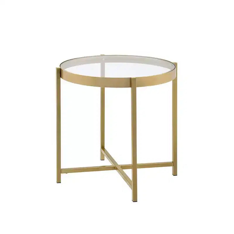 Acme Furniture Charrot Clear Glass Top Accent Table Gold Finish