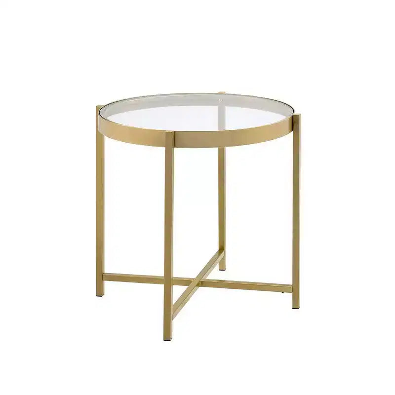 Acme Furniture Charrot Clear Glass Top Accent Table Gold Finish
