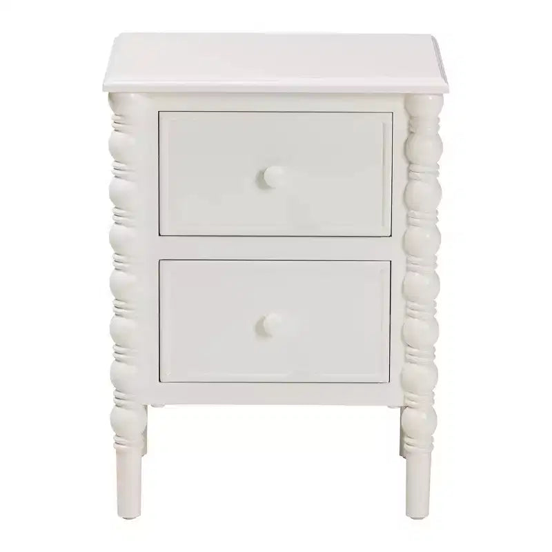 Baxton Studio Malinda Wood 2 Drawer End Table with Spindle Legs White