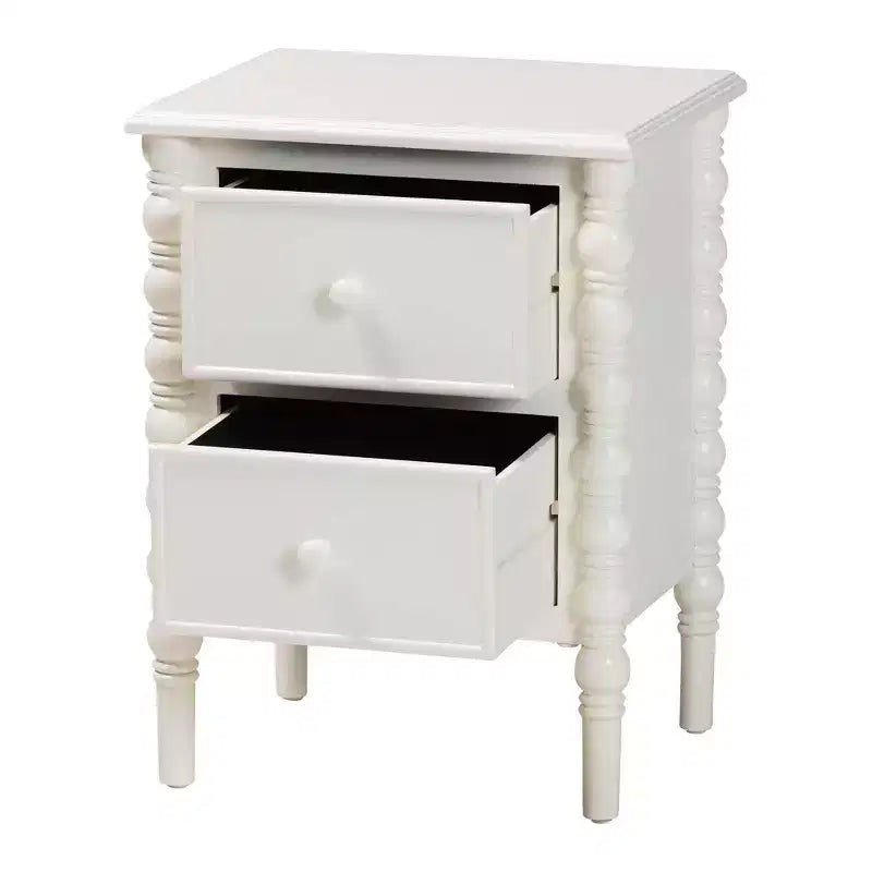 Baxton Studio Malinda Wood 2 Drawer End Table with Spindle Legs White