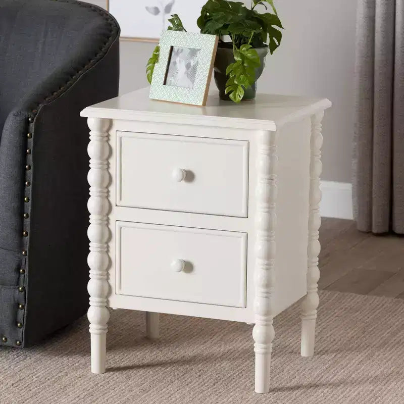 Baxton Studio Malinda Wood 2 Drawer End Table with Spindle Legs White