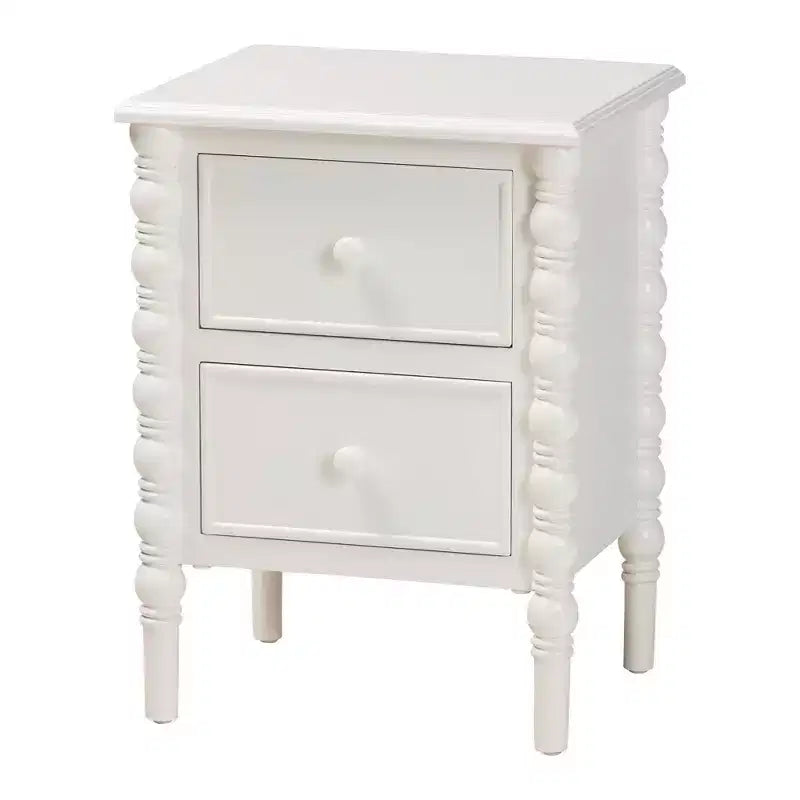 Baxton Studio Malinda Wood 2 Drawer End Table with Spindle Legs White