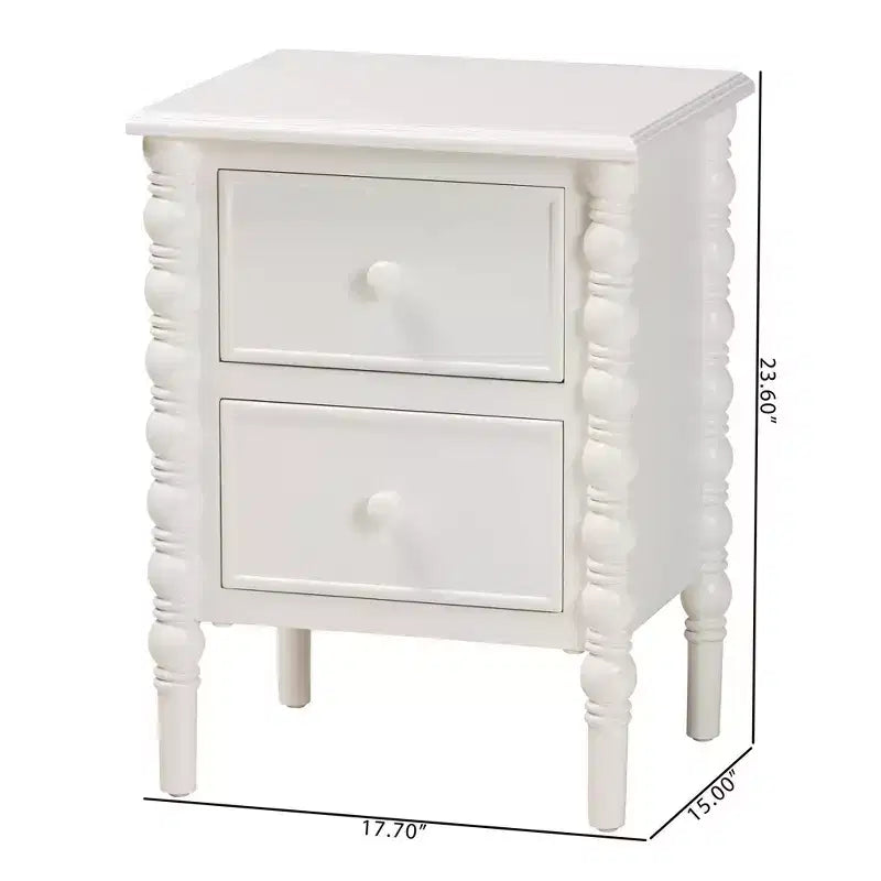 Baxton Studio Malinda Wood 2 Drawer End Table with Spindle Legs White