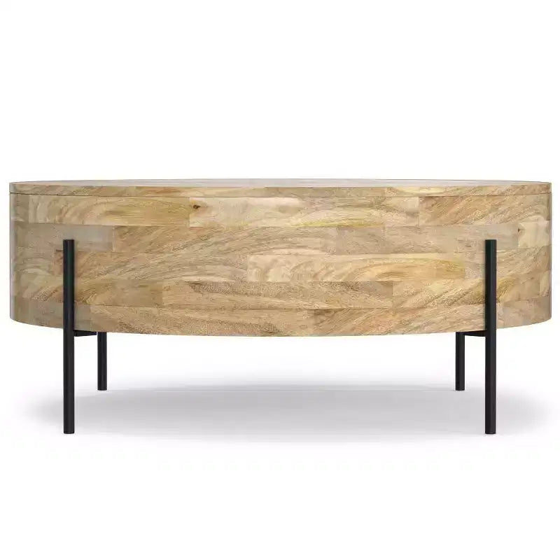 WyndenHall Farmington Drum Coffee Table Natural : Modern Industrial Style, Mango Wood & Iron, 38"