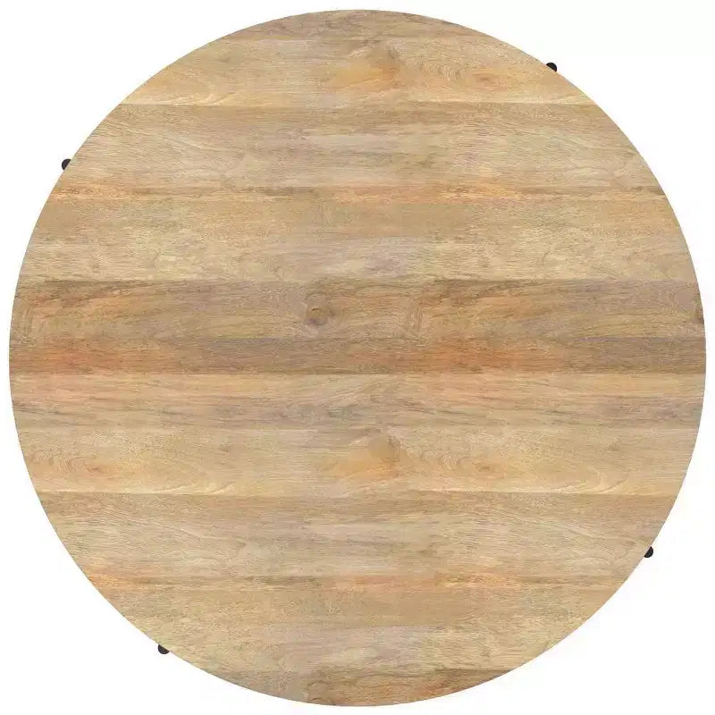 WyndenHall Farmington Drum Coffee Table Natural : Modern Industrial Style, Mango Wood & Iron, 38"