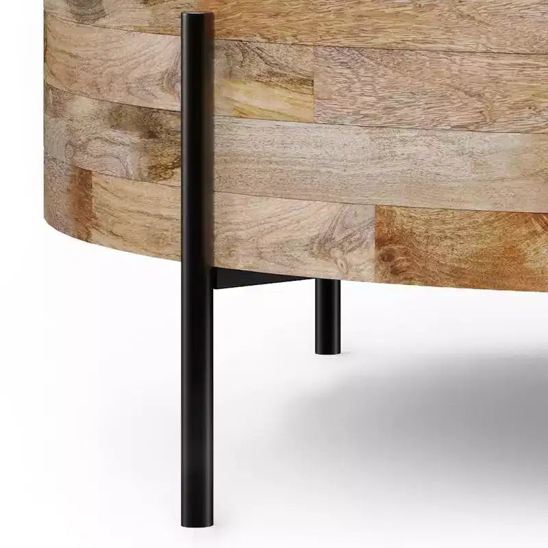WyndenHall Farmington Drum Coffee Table Natural : Modern Industrial Style, Mango Wood & Iron, 38"