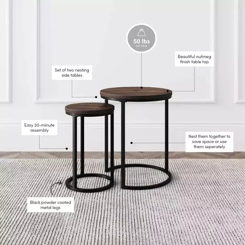 Nathan James Lula Nesting Round Side Tables Nutmeg/Black