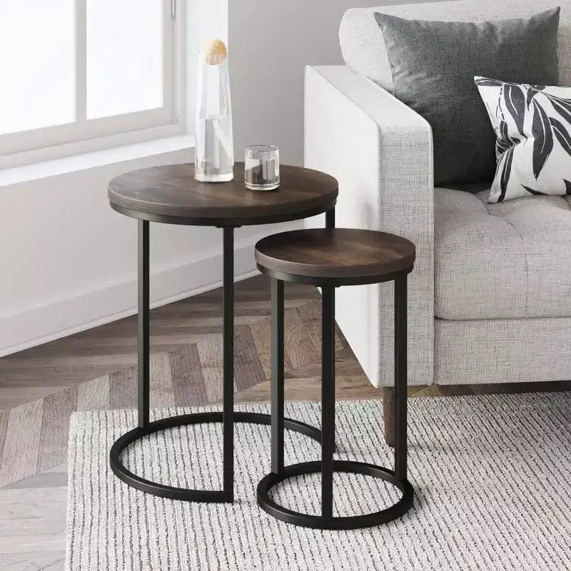 Nathan James Lula Nesting Round Side Tables Nutmeg/Black
