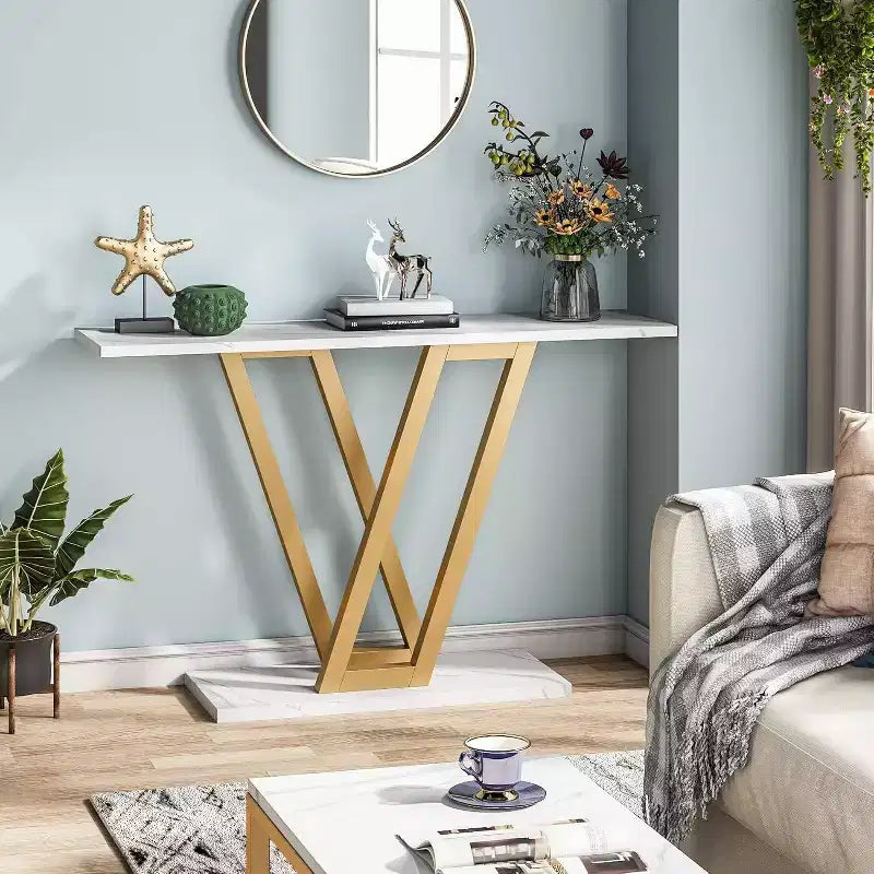 LITTLE TREE 43" Metal Frame Modern Console Table White