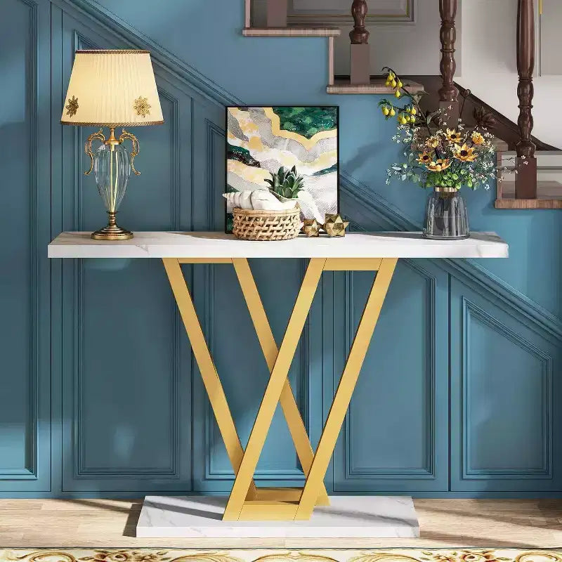 LITTLE TREE 43" Metal Frame Modern Console Table White