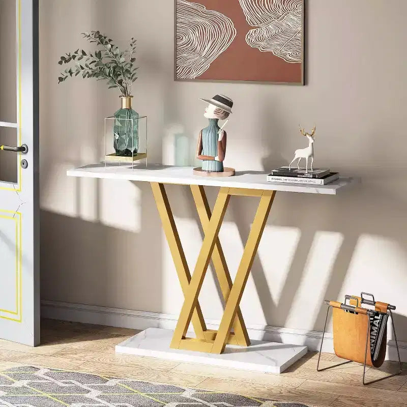 LITTLE TREE 43" Metal Frame Modern Console Table White