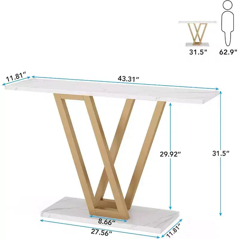 LITTLE TREE 43" Metal Frame Modern Console Table White
