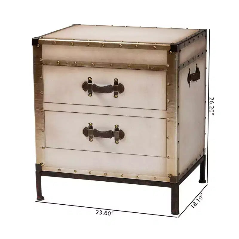 Baxton Studio Laura Canvas 2 Drawer End Table Trunk White/Coffee/Black