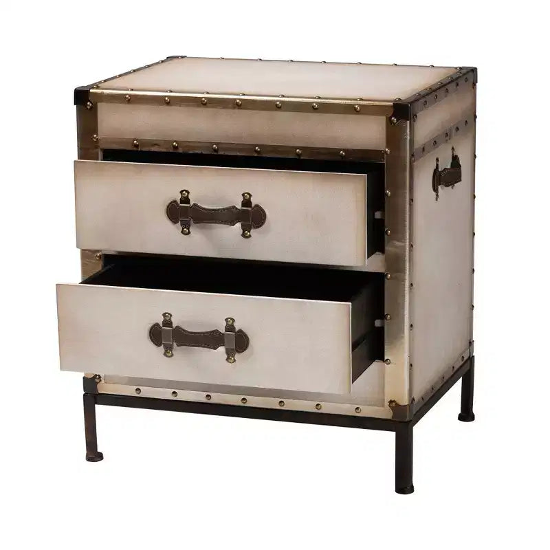 Baxton Studio Laura Canvas 2 Drawer End Table Trunk White/Coffee/Black