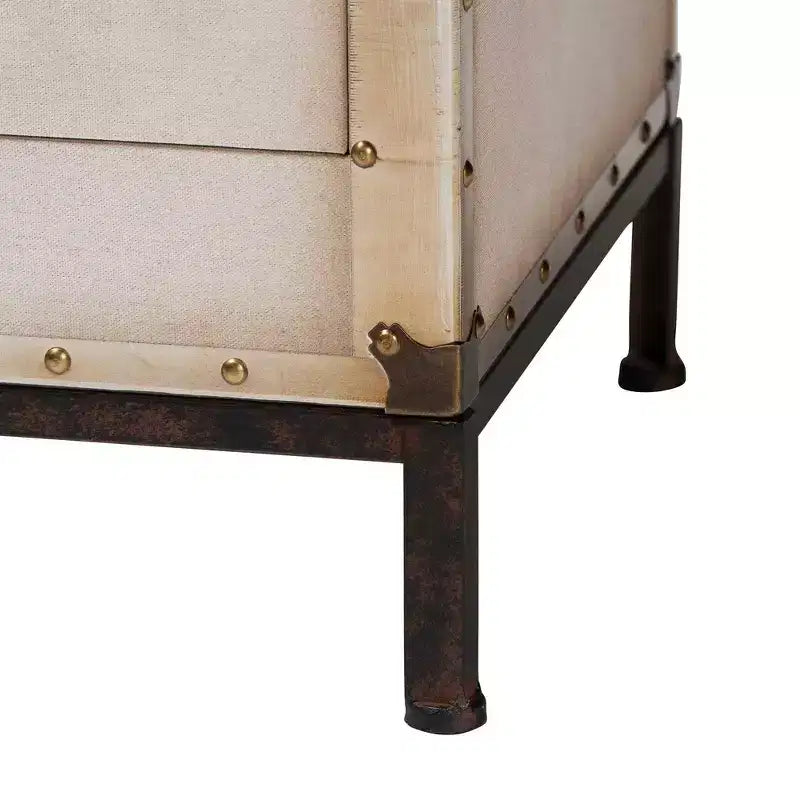 Baxton Studio Laura Canvas 2 Drawer End Table Trunk White/Coffee/Black