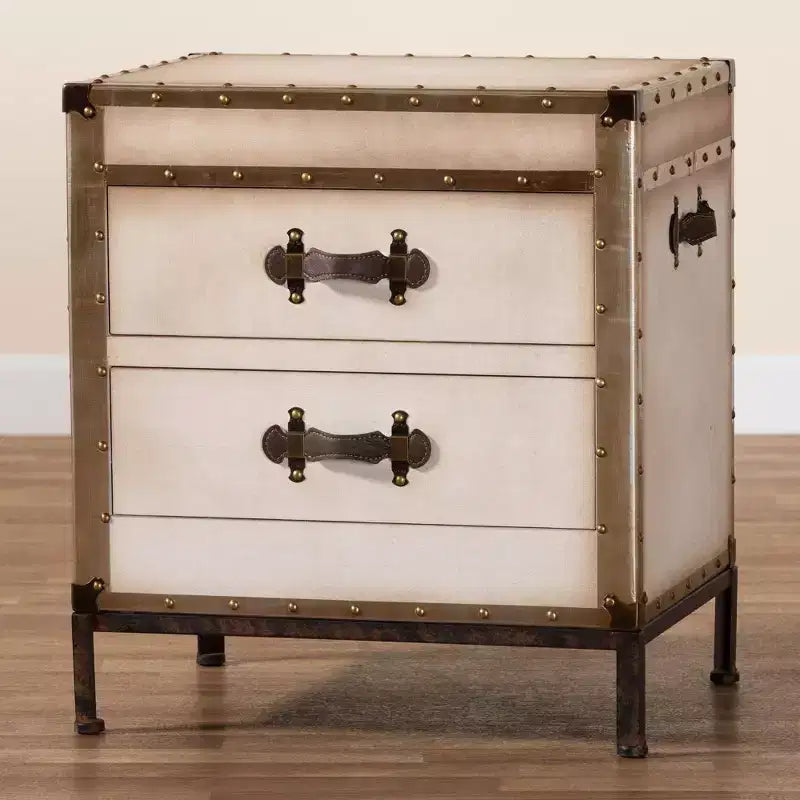 Baxton Studio Laura Canvas 2 Drawer End Table Trunk White/Coffee/Black