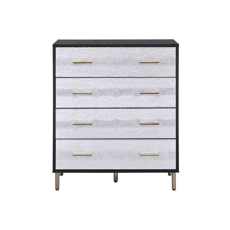 32" Myles Decorative Storage Drawer Black, Silver and Gold Finish - Acme Furniture: Elegant 5-Drawer Chest, Wood Composite, No Assembly Required