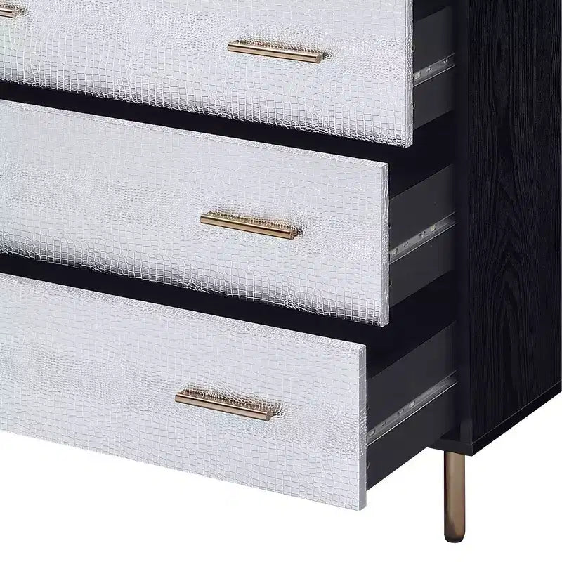 32" Myles Decorative Storage Drawer Black, Silver and Gold Finish - Acme Furniture: Elegant 5-Drawer Chest, Wood Composite, No Assembly Required