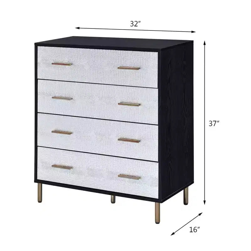 32" Myles Decorative Storage Drawer Black, Silver and Gold Finish - Acme Furniture: Elegant 5-Drawer Chest, Wood Composite, No Assembly Required