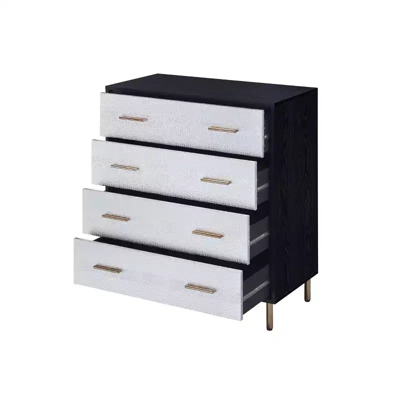 32" Myles Decorative Storage Drawer Black, Silver and Gold Finish - Acme Furniture: Elegant 5-Drawer Chest, Wood Composite, No Assembly Required