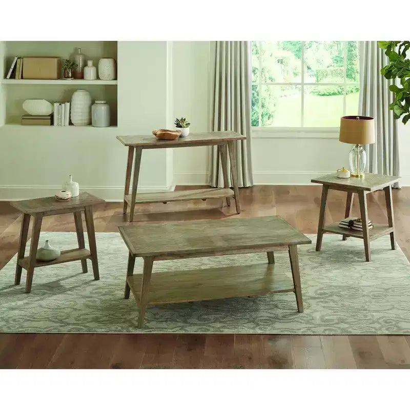 Milani Rectangle Cocktail Table Natural: Mango Wood, Mid-Century Modern, Storage Shelf - Steve Silver Co.