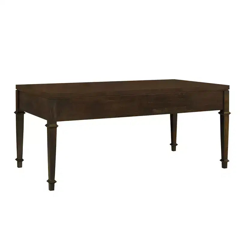 Martha Stewart Kenna Fluted 2 Drawer Coffee Table Brown: Traditional Wood Veneer, Storage, Tapered Legs, Brass Hardware