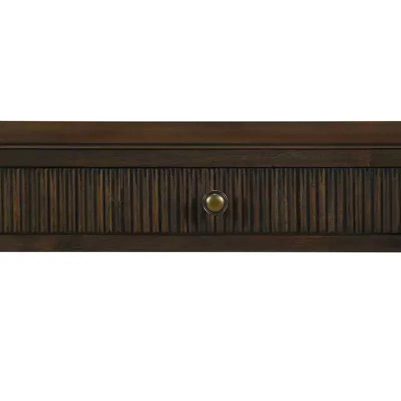 Martha Stewart Kenna Fluted 2 Drawer Coffee Table Brown: Traditional Wood Veneer, Storage, Tapered Legs, Brass Hardware