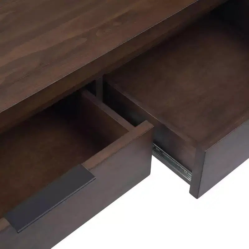WyndenHall 60" Fabian Wide Console Table Walnut Brown: Mid-Century Modern, Hardwood Frame, Acacia Top