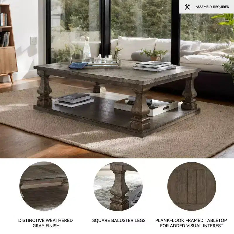Johnelle Rectangular Cocktail Table Gray: Elm Veneer, Storage Shelf - Signature Design by Ashley
