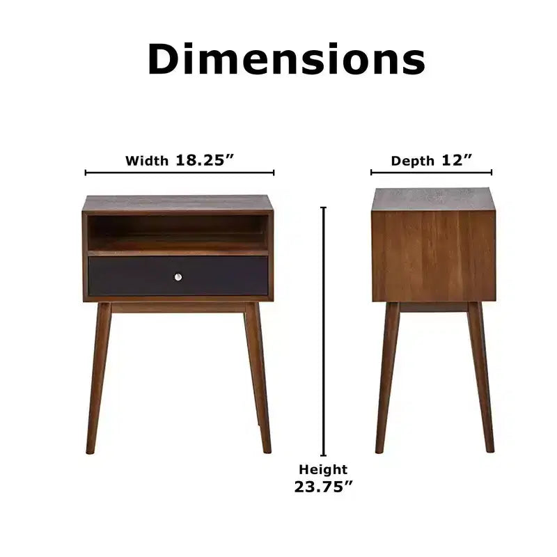 Calvin Side Table Brown - Adore Decor: Modern Mid-Century Design, Storage Drawer, Silver Pulls