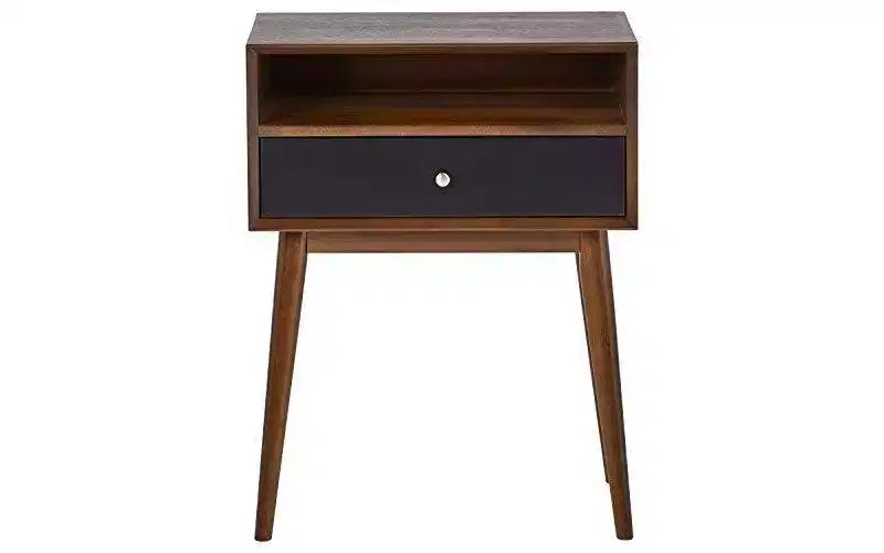 Calvin Side Table Brown - Adore Decor: Modern Mid-Century Design, Storage Drawer, Silver Pulls