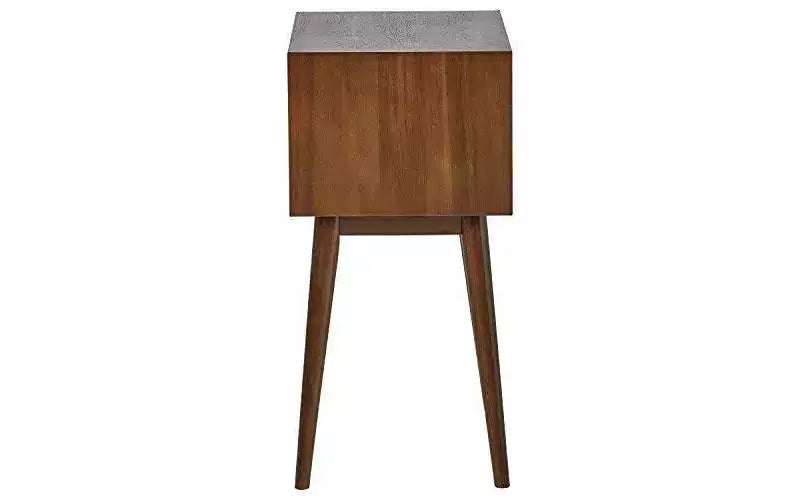 Calvin Side Table Brown - Adore Decor: Modern Mid-Century Design, Storage Drawer, Silver Pulls