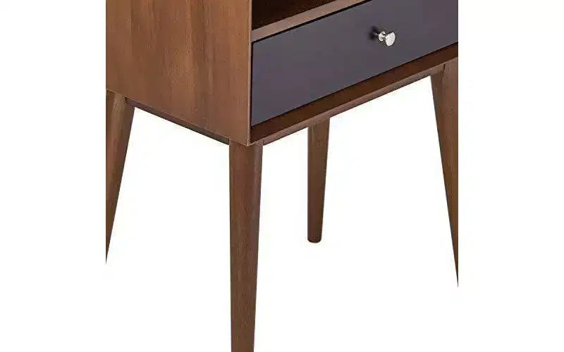 Calvin Side Table Brown - Adore Decor: Modern Mid-Century Design, Storage Drawer, Silver Pulls
