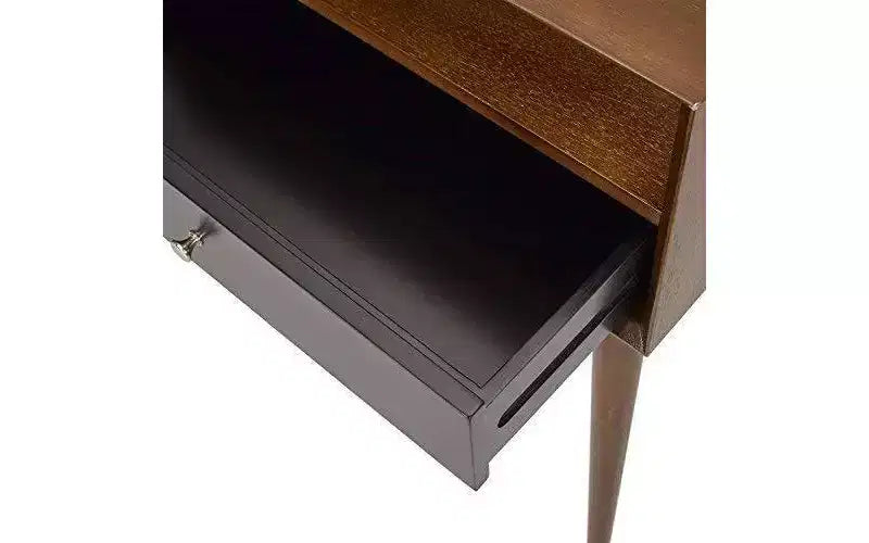 Calvin Side Table Brown - Adore Decor: Modern Mid-Century Design, Storage Drawer, Silver Pulls