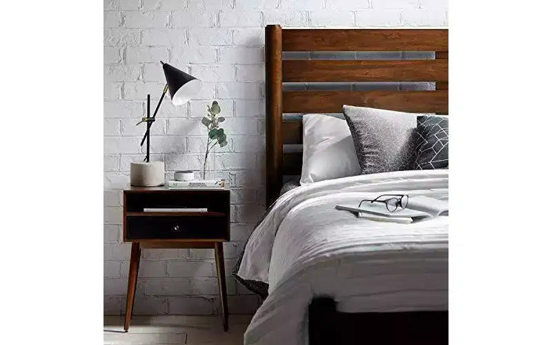 Calvin Side Table Brown - Adore Decor: Modern Mid-Century Design, Storage Drawer, Silver Pulls