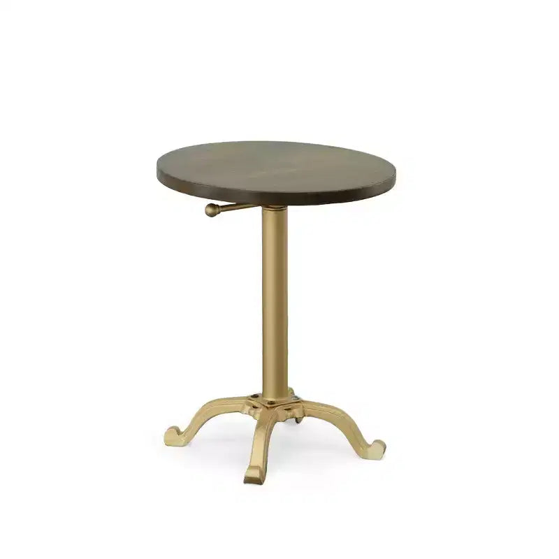 Carolina Living Miller Adjustable Vintage Accent Table Gold: 24" High, Round Mango Wood Top, Metal Frame