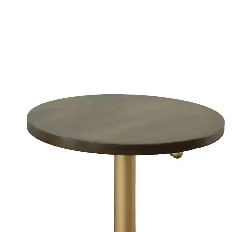 Carolina Living Miller Adjustable Vintage Accent Table Gold: 24" High, Round Mango Wood Top, Metal Frame