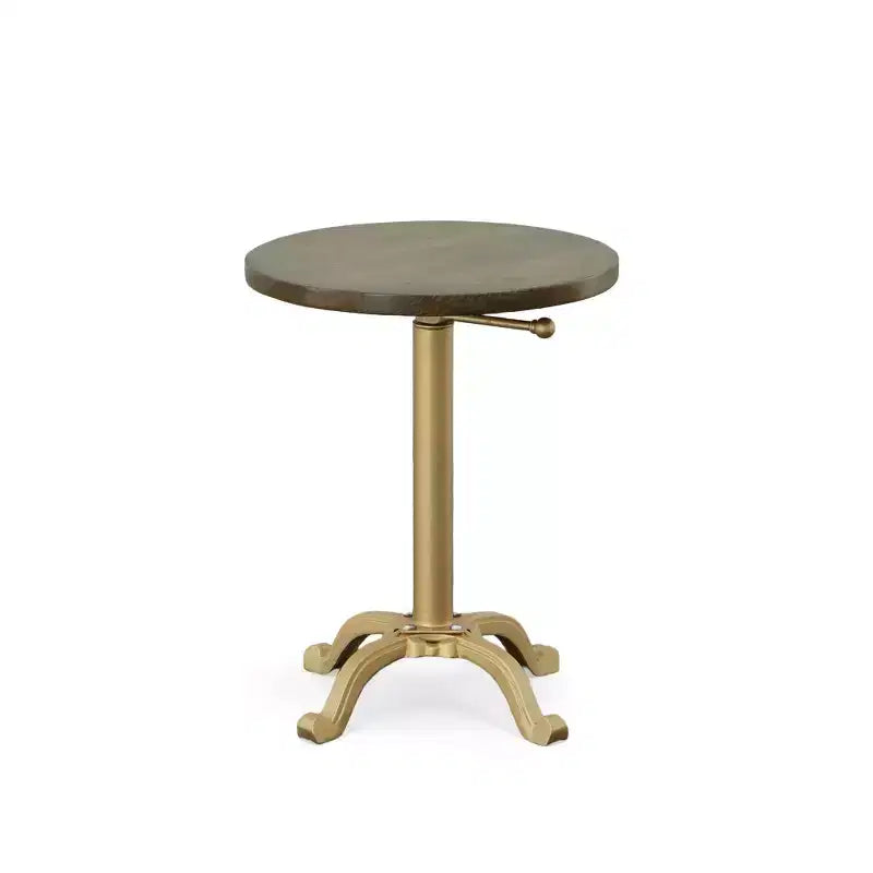Carolina Living Miller Adjustable Vintage Accent Table Gold: 24" High, Round Mango Wood Top, Metal Frame